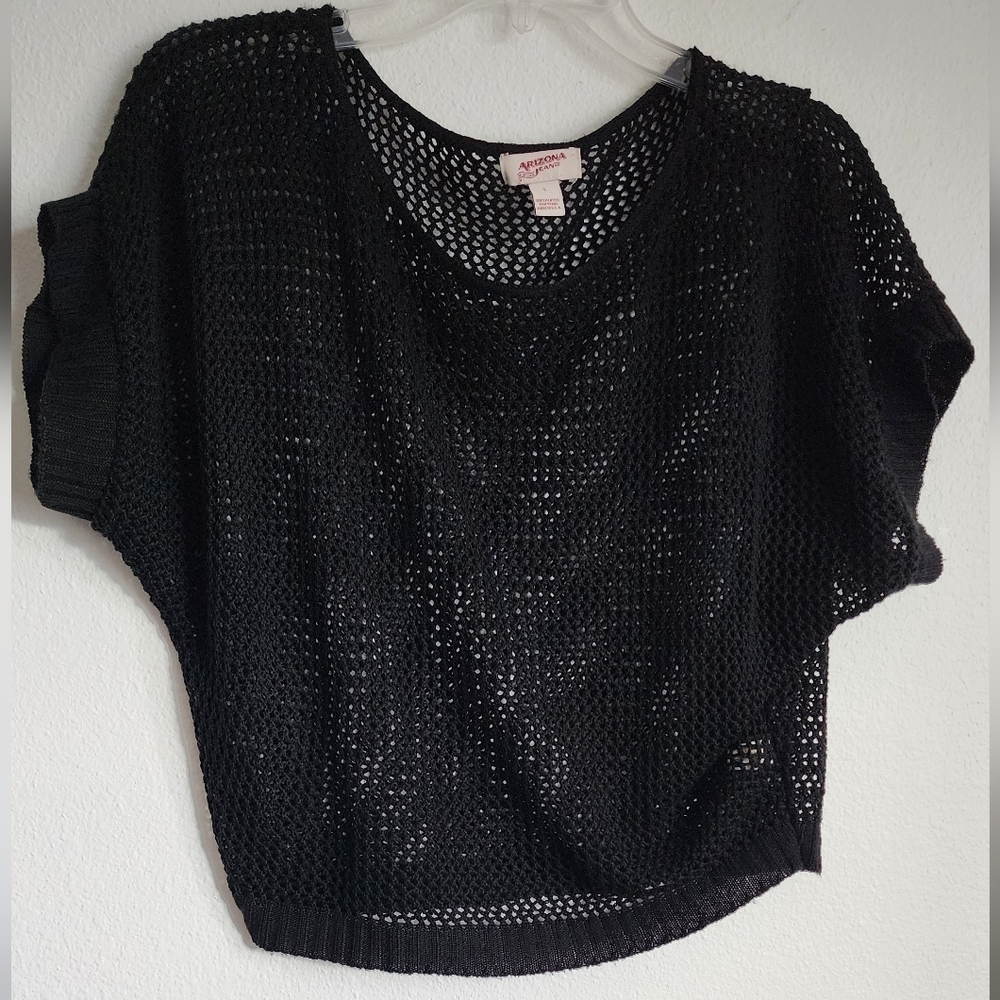 Arizona Jean Co Mesh Black Ribbed Knit Crop Top Sz L